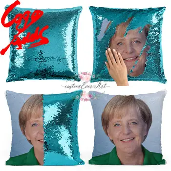 Angela Merkelová flitr polštář | flitrový povlak na Polštář | Dvě barevné polštáře | dárek pro ni | pro něj | polštář | kouzelný polštář